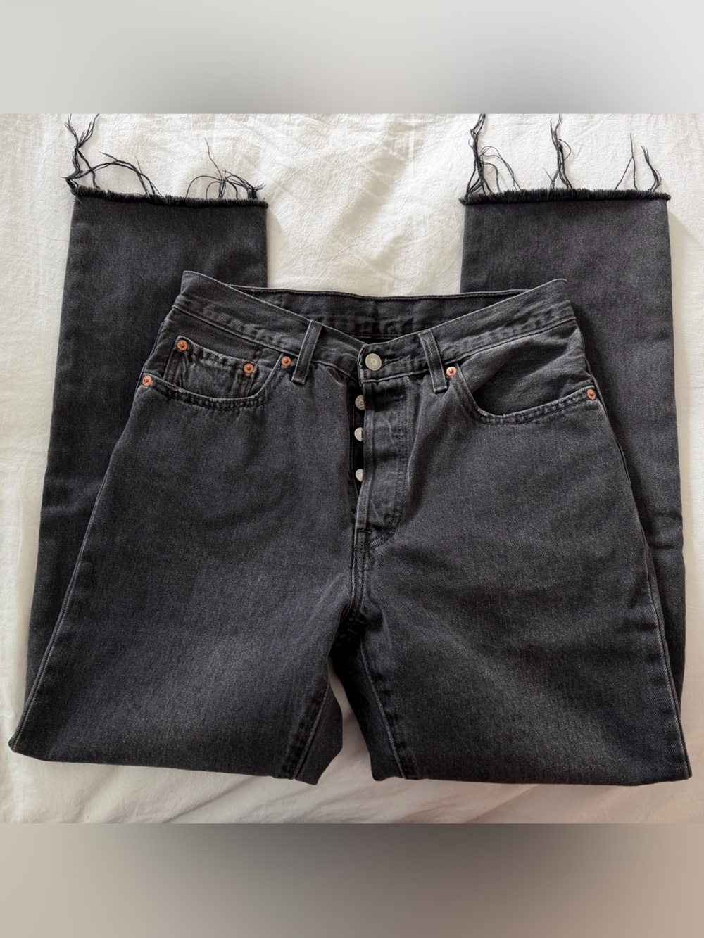 Levi 501 Black Denim 28” Cropped Style